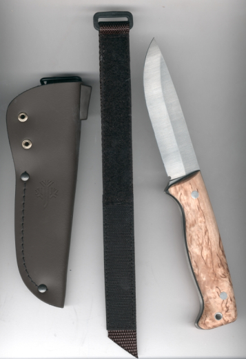 Peltonen Peltonen M07 Ranger Knife Fulltang Curly Birch FJP500 in brauner Lederscheide