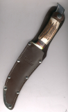 Linder 185115 Klassik Skinner Hirschhorngriff Kohlenstoffstahl blauer Karton, doppelvernähte Scheide, rar!